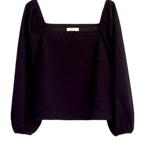 Madewell Crepe Square Neck Puff Sleeve Top, Black XS NWT